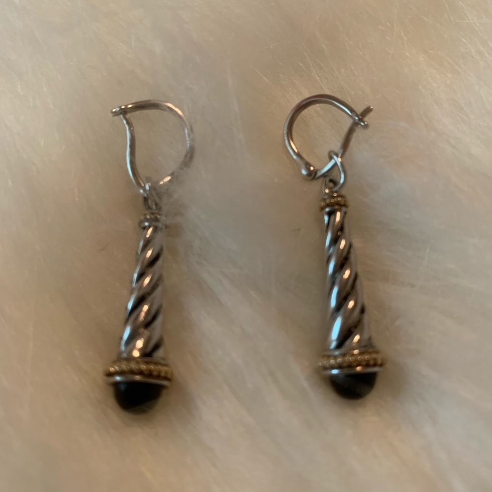 - Gold & Silver hanging earrings with black stone